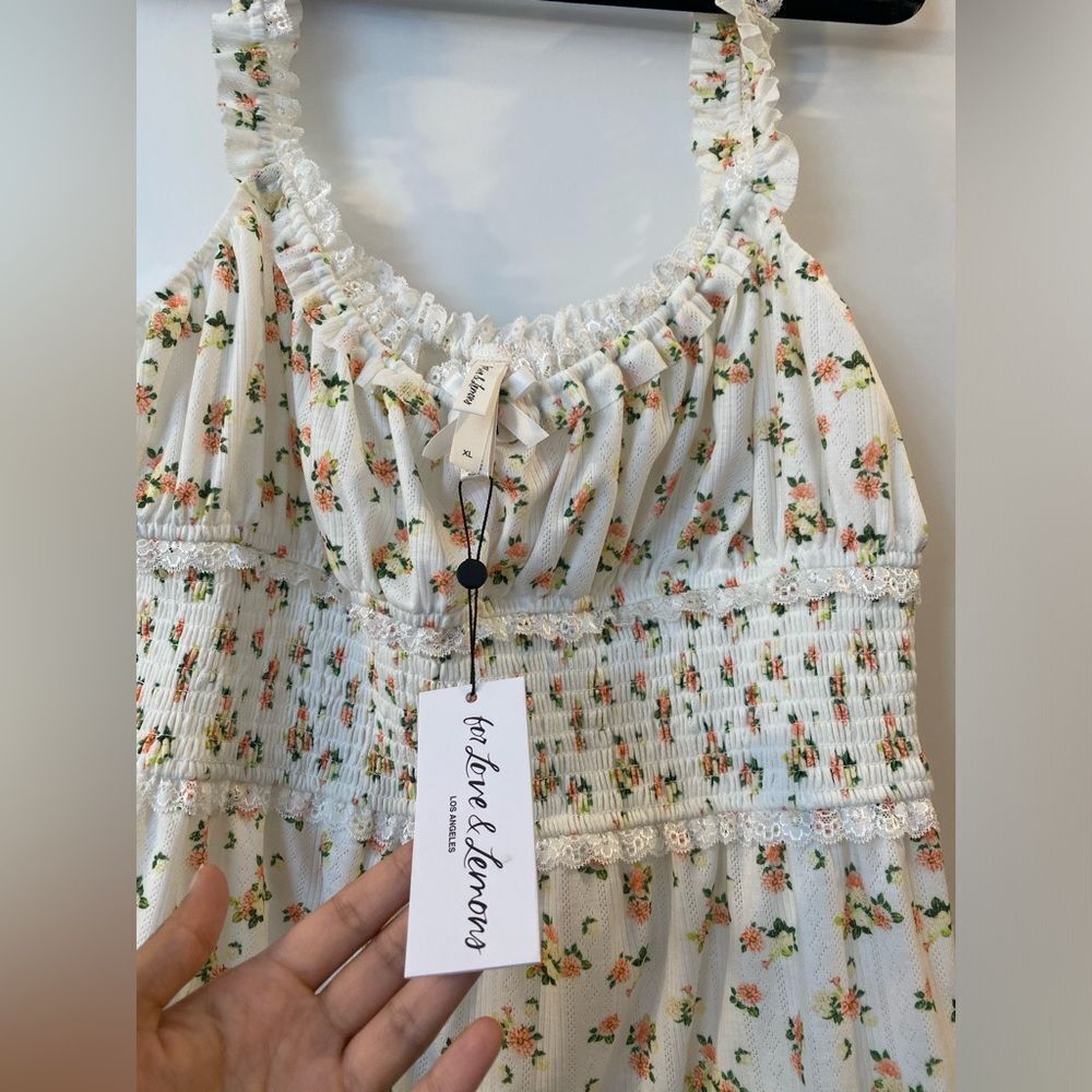 NWT For Love & Lemons Lola Pointelle Dress in Cream Floral Holiday 2020 Size XL - Picture 6 of 8
